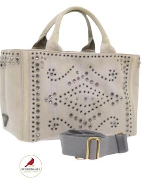 PRADA Bijoux Canapa PM Hand Bag Canvas 2way Authenticity Guarantee Card …